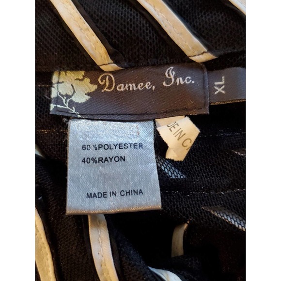 Damee Inc XL Sheer Retro Mesh Black White Geometric Striped Zip Up Jacket Shirt - Picture 9 of 9